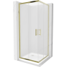 Mexen Rio quadratische Duschkabine 80 x 80 cm, Satin, Gold + Flat Duschwanne, Weiß - 860-080-080-50-30-4010G