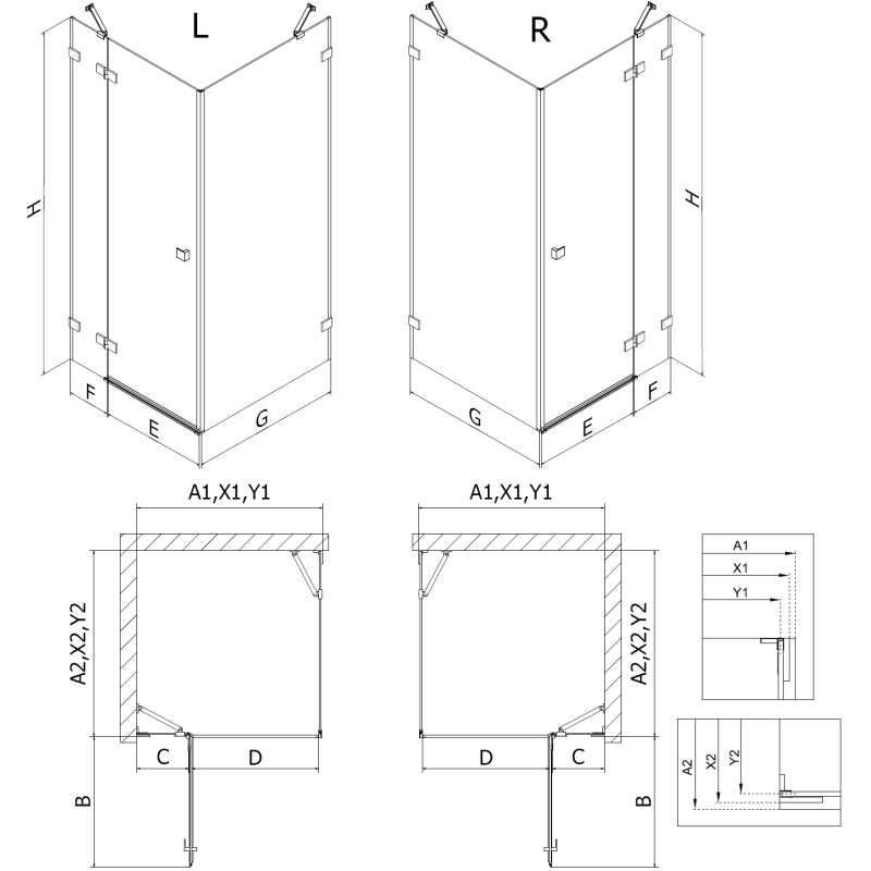 Mexen Lunar Duschkabine linksseitig 85 x 80 cm, transparent, chrom - 834-085-080-01-00-L