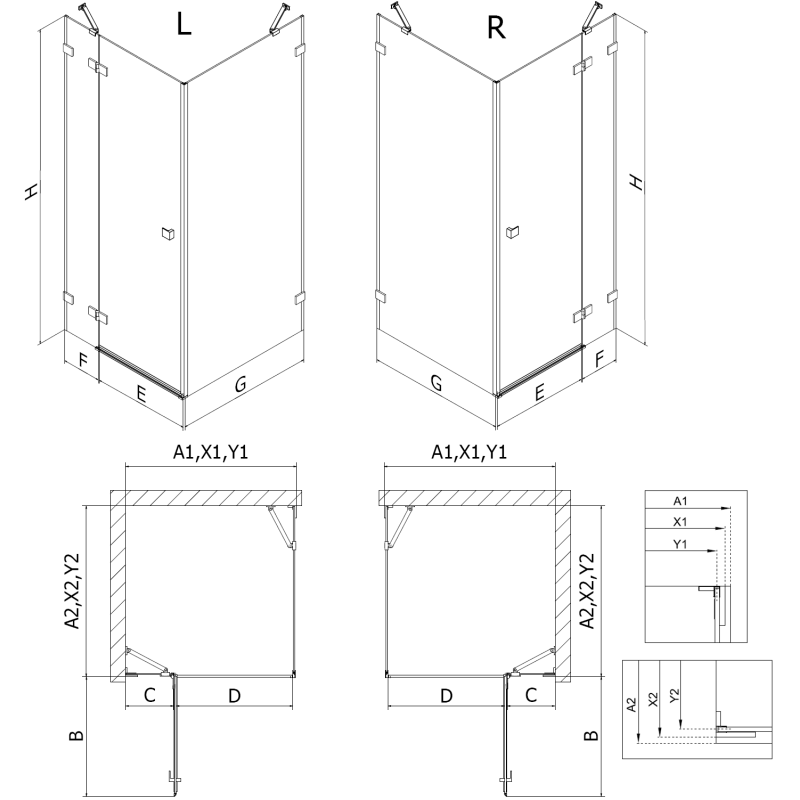 Mexen Lunar Duschkabine schwenkbar links 80 x 80 cm, transparent, Chrom - 834-080-080-01-00-L
