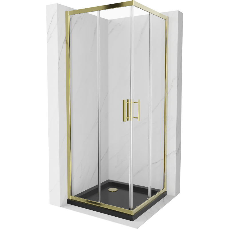 Mexen Rio quadratische Duschkabine 80 x 80 cm, transparent, gold + Flat Duschwanne, schwarz- 860-080-080-50-00-4070G