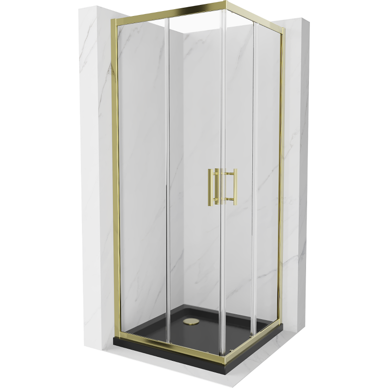Mexen Rio quadratische Duschkabine 80 x 80 cm, transparent, golden + Duschwanne Flat, schwarz - 860-080-080-50-00-4070G