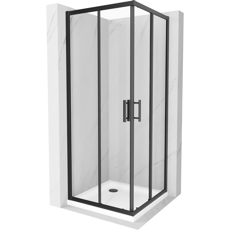 Mexen Rio quadratische Duschkabine 80 x 80 cm, transparent, schwarz + Flat Dusche, weiß - 860-080-080-70-00-4010B