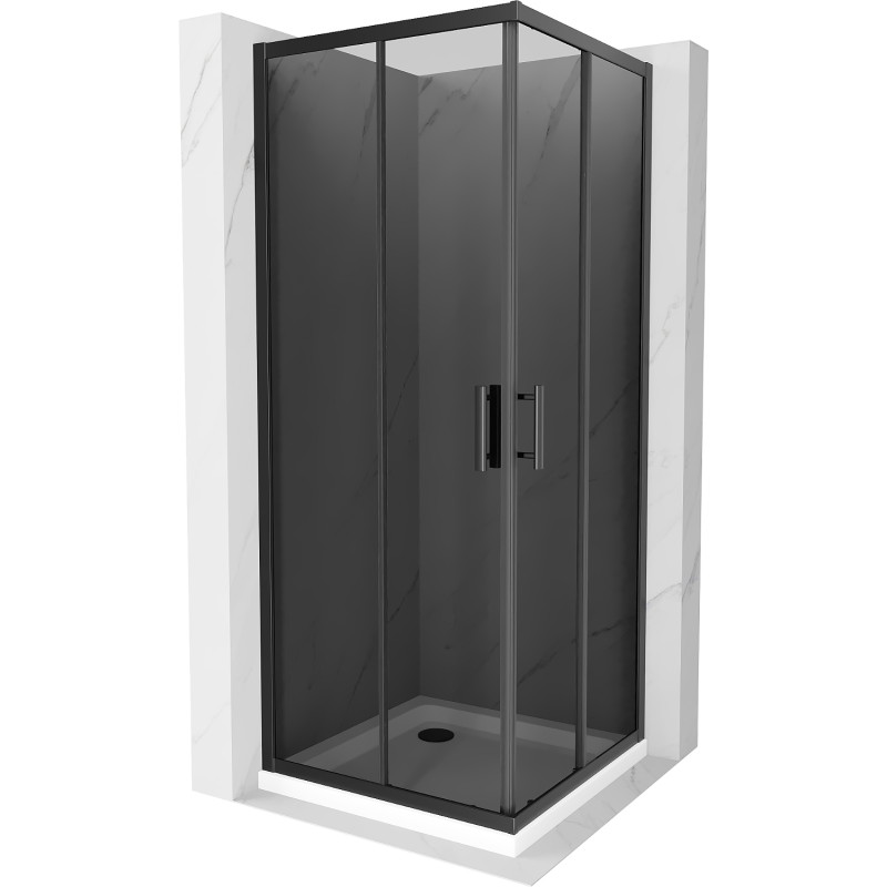 Mexen Rio Quadratische Duschkabine 70 x 70 cm, Grafit, Schwarz + Duschwanne Flat, Weiß - 860-070-070-70-40-4010B