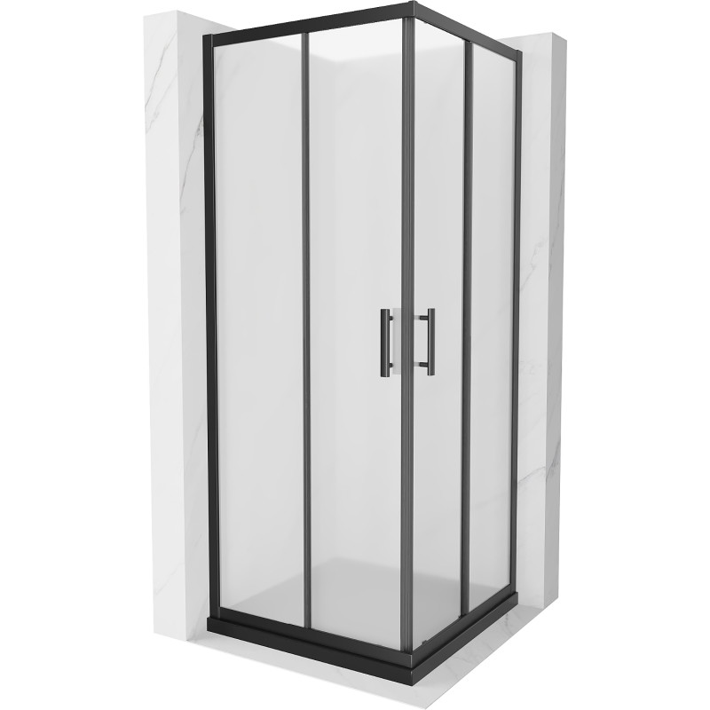 Mexen Rio quadratische Duschkabine 90 x 90 cm, Frost, Schwarz + Flat Duschwanne, Schwarz - 860-090-090-70-30-4070B