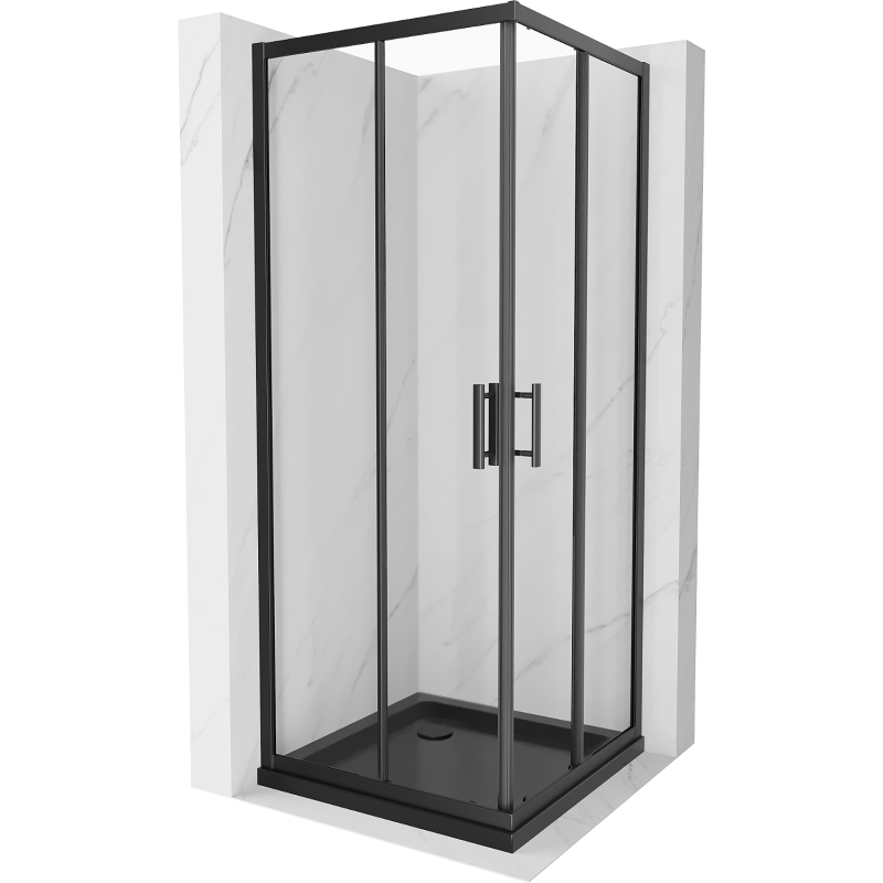 Mexen Rio Duschkabine quadratisch 70 x 70 cm, transparent, schwarz + Duschwanne Flat, schwarz - 860-070-070-70-00-4070B