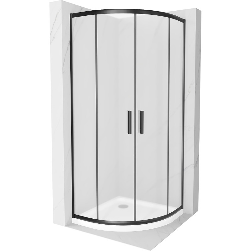 Mexen Rio Halbrunde Duschkabine 80 x 80 cm, satiniert, schwarz + Flat-Duschwanne, weiß - 863-080-080-70-30-4110B