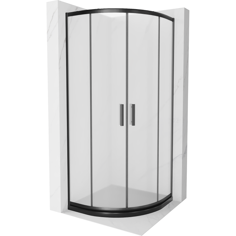 Mexen Rio Duschkabine halbrund 90 x 90 cm, matt, schwarz + Flat Duschwanne, schwarz - 863-090-090-70-30-4170B