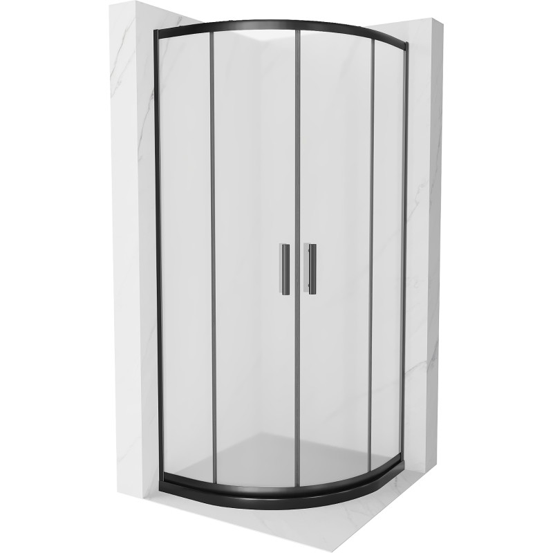 Mexen Rio Halbrunde Duschkabine 90 x 90 cm, Milchglas, schwarz + Duschwanne Flat, schwarz - 863-090-090-70-30-4170B