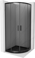 Mexen Rio Duschkabine halbrund 90 x 90 cm, grafit, schwarz + Duschwanne Flat, schwarz - 863-090-090-70-40-4170B