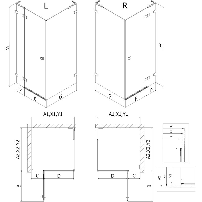 Mexen Lunar L Duschkabine Pendeltür rechts 100 x 100 cm, transparent, Gun Gray gebürstet - 834L-100-100-66-00-P