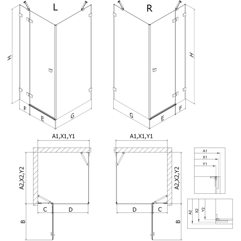 Mexen Lunar duschkabine links anschlagbar 95 x 80 cm, transparent, gun gray gebürstet - 834-095-080-66-00-L