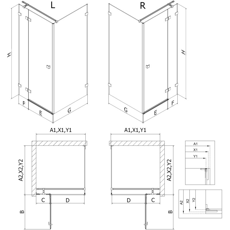 Mexen Lunar T duschkabine schwenkbar rechts 110 x 80 cm, transparent, gun gray gebürstet - 834T-110-080-66-00-P