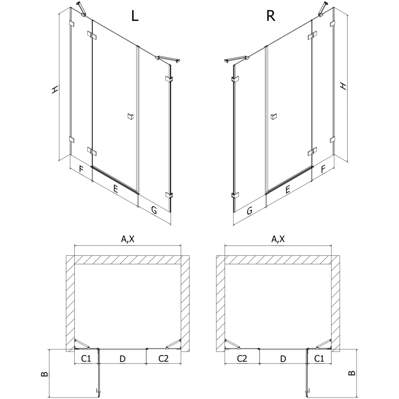 Mexen Lunar Duschpendeltür rechts 145 cm, transparent, gold - 834S-145-050-50-00-P