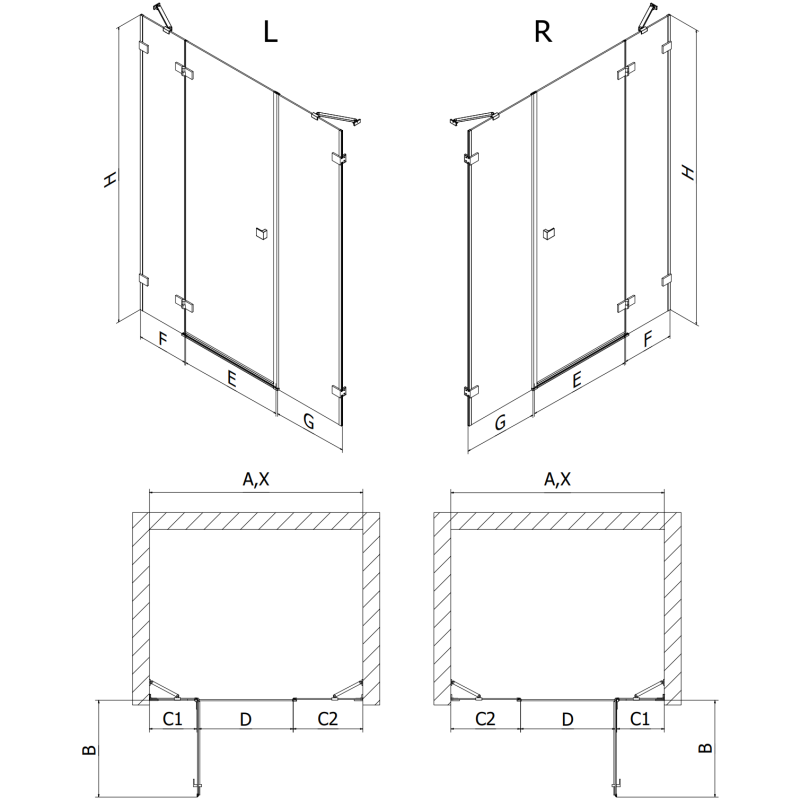 Mexen Lunar Duschschwingtür rechts 155 cm, transparent, gebürstet gold - 834S-155-050-55-00-P