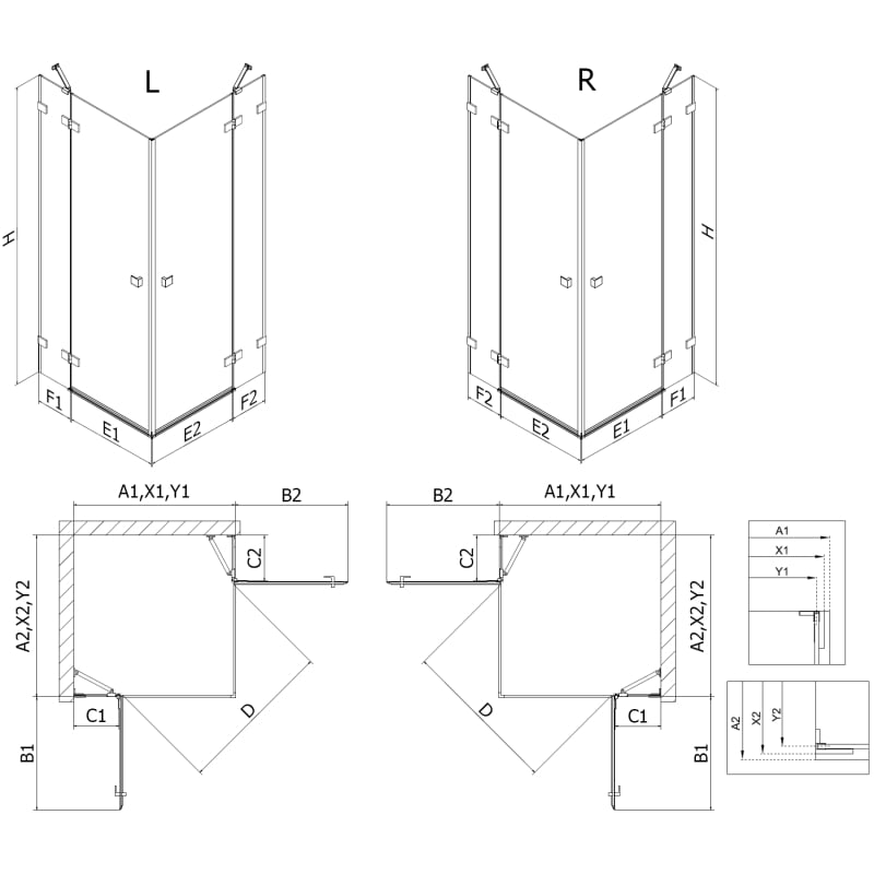 Mexen Lunar Duo Duschkabine, links schwenkbar, 95 x 90 cm, transparent, gebürsteter Nickel - 834-095L-090P-97-00
