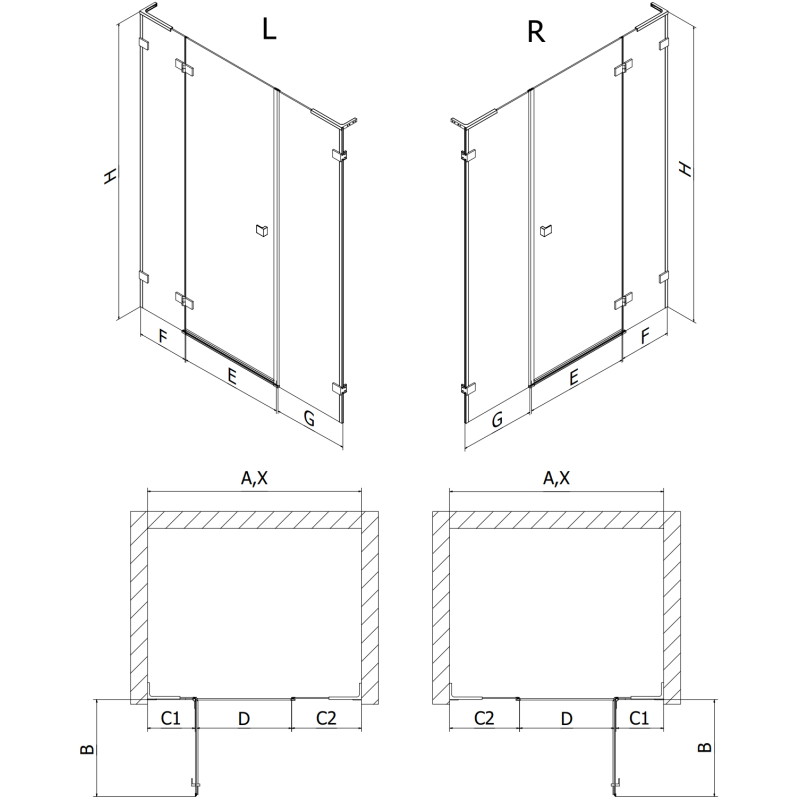 Mexen Lunar L duschdrehtür rechts 140 cm, transparent, gebürstetes gun gray - 834SL-140-050-66-00-P