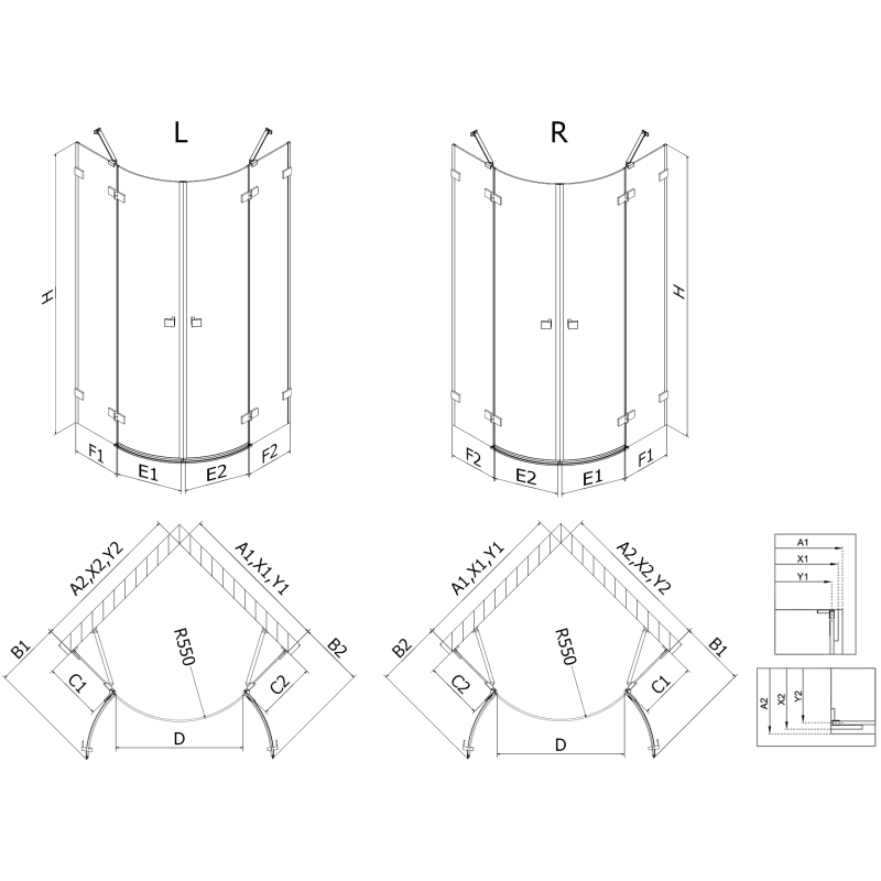 Mexen Lunar halbrunde Duschkabine schwenkbar links 100 x 90 cm, transparent, Chrom - 833-100L-090P-01-00