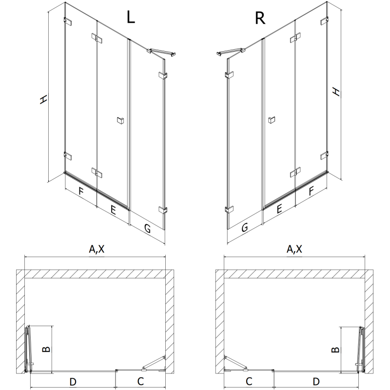 Mexen Lunar-F faltbare Duschkabinentür rechts 140 cm, transparent, Chrom - 836S-140-050-01-00-P