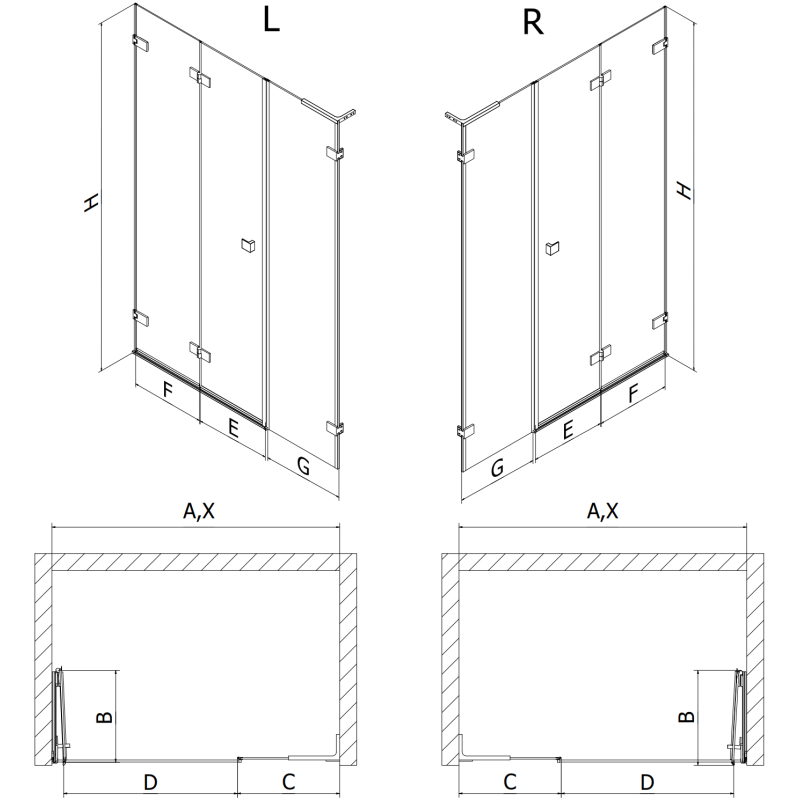 Mexen Lunar-F L faltbare Duschabtrennung links 150 cm, transparent, Chrom - 836SL-150-050-01-00-L