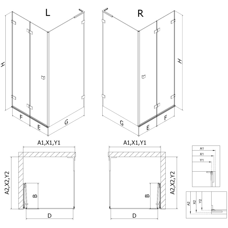 Mexen Lunar-F L faltbare Duschkabine rechts 95 x 90 cm, transparent, schwarz - 836L-095-090-70-00-P