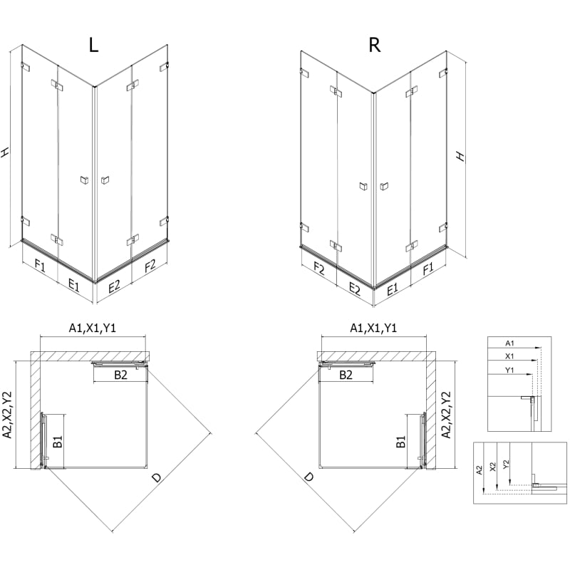 Mexen Lunar-F Faltbare Duschkabine Duo 85 x 80 cm, transparent, gebürstetes Gun Gray - 836-085L-080P-66-00