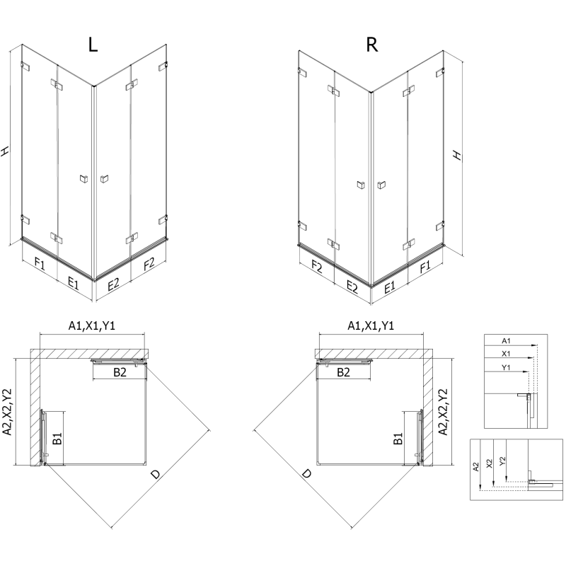 Mexen Lunar-F Duo Faltduschkabine 85 x 80 cm, transparent, gold - 836-085L-080P-50-00