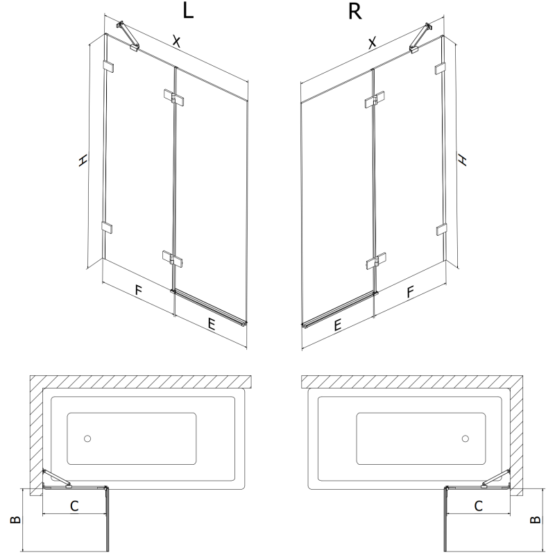 Mexen Lunar Duschwand 2-flügelig rechts 120 x 150 cm, transparent, Roségold - 897-120-100-60-00-P