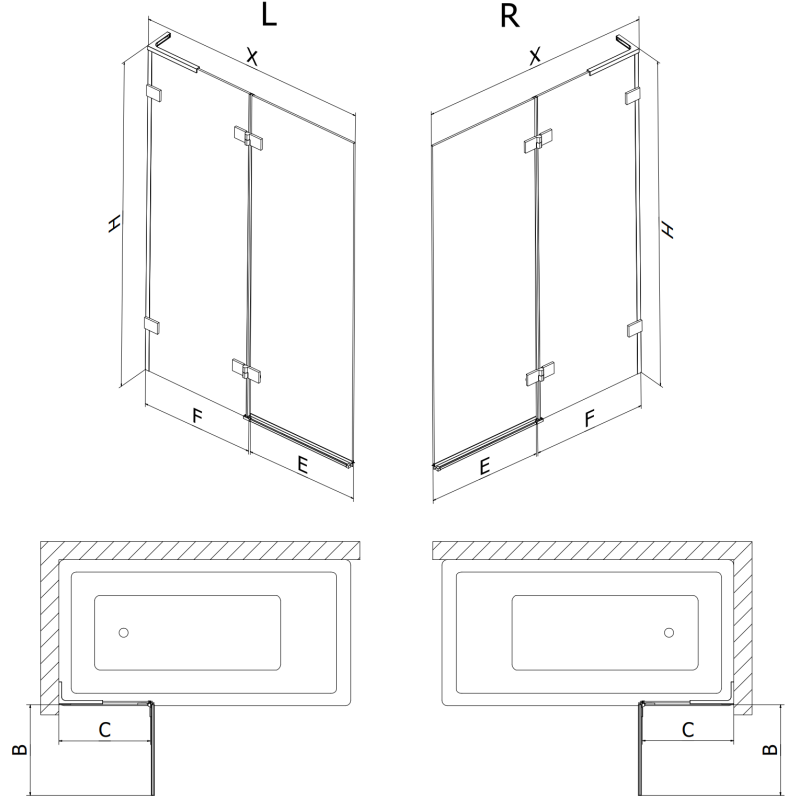 Mexen Lunar L Badewannenabtrennung 2-flügelig links 100 x 150 cm, transparent, weiß - 897L-100-100-20-00-L