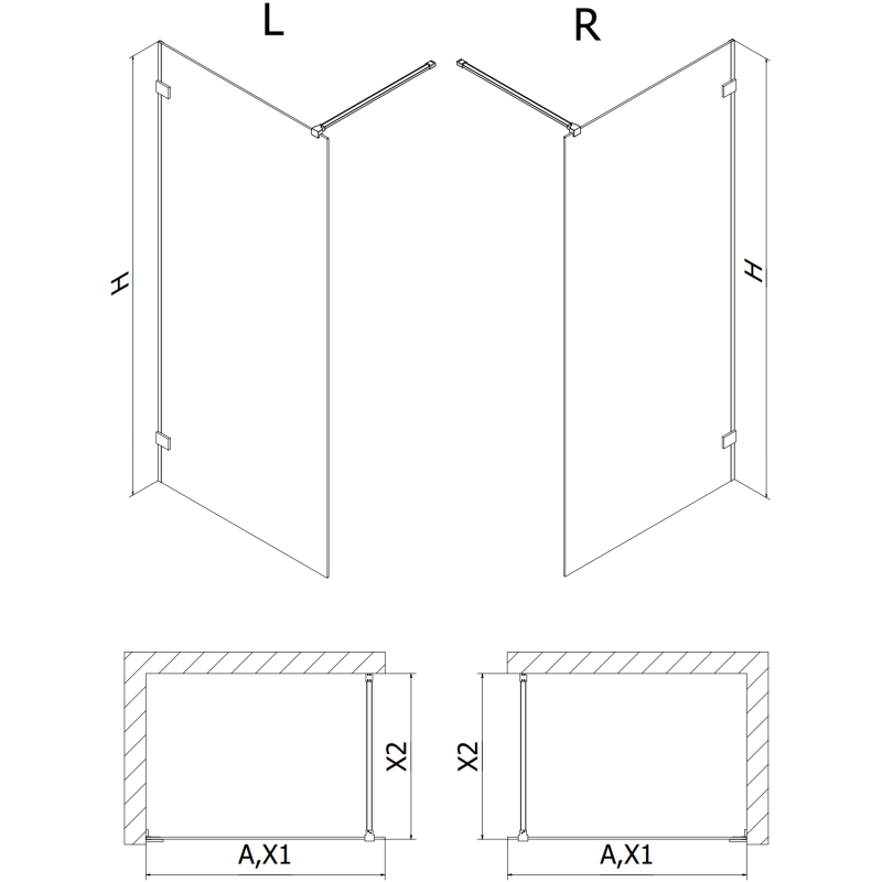 Mexen Lunar Duschwand Walk-in links 150 x 200 cm, transparent 8 mm, gebürsteter Nickel - 830-150-000-97-00-L