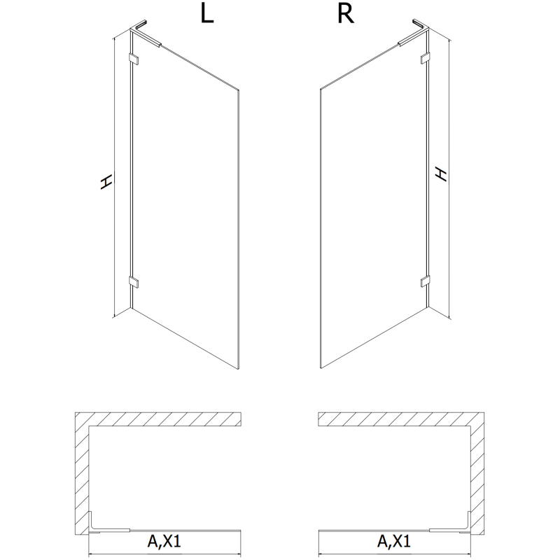 Mexen Lunar L Duschwand Walk-in links 100 x 200 cm, transparent 8 mm, Gun Metal - 830L-100-000-95-00-L