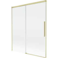 Mexen Rox 2-flügeliger, verschiebbarer Badewannenspritzschutz 140 x 150 cm, transparent, gebürstetes Gold - 8C9-140-001-55-00