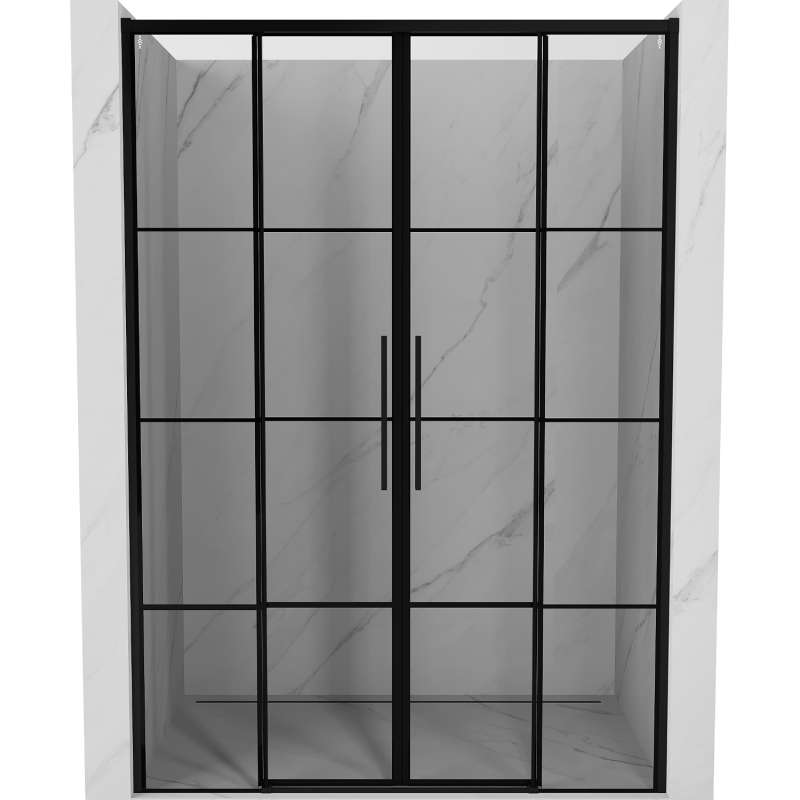 Mexen Rox Duo Schiebetüren für Dusche 160 cm, schwarzes Gitter, schwarz - 8C2-160-002-70-77