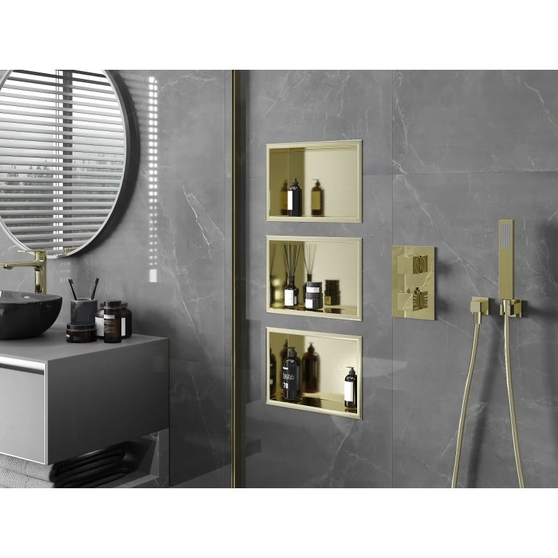 Mexen X-Wall-R Nischenregal mit Flansch 30 x 20 cm, gebürstetes Gold - 1950302010