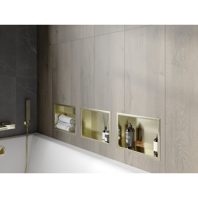 Mexen X-Wall-R Nischenregal mit Flansch 30 x 20 cm, gebürstetes Gold - 1950302010