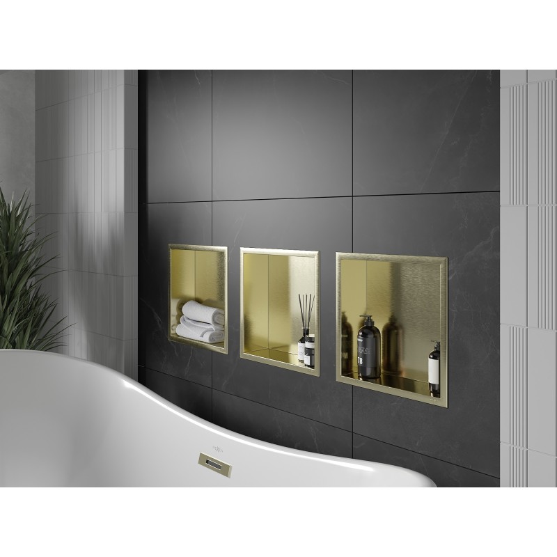 Mexen X-Wall-R Nischenregal mit Flansch 30 x 30 cm, gebürstet Gold - 1950303010