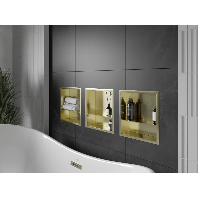 Mexen X-Wall-R Nischenregal mit Flansch und Regal 30 x 30 cm, gebürstetes Gold - 1950303010S