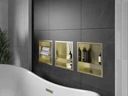 Mexen X-Wall-R Nischenregal mit Flansch und Regal 30 x 30 cm, gebürstetes Gold - 1950303010S