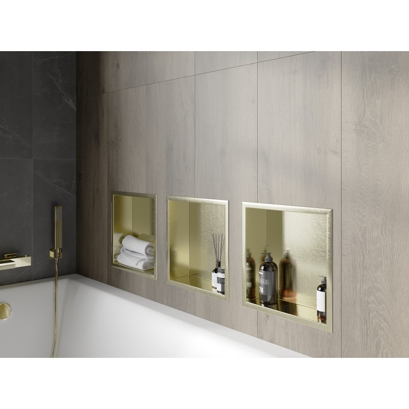 Mexen X-Wall-R Nischenregal mit Flansch 30 x 30 cm, gebürstet Gold - 1950303010