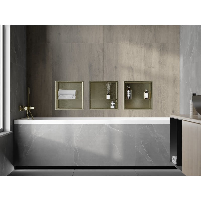 Mexen X-Wall-R Nischenregal mit Flansch und Regal 30 x 30 cm, gebürstetes Gold - 1950303010S