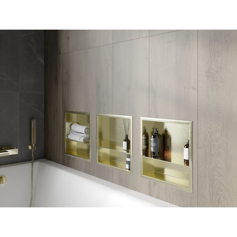 Mexen X-Wall-R Nischenregal mit Flansch und Regal 30 x 30 cm, gebürstetes Gold - 1950303010S