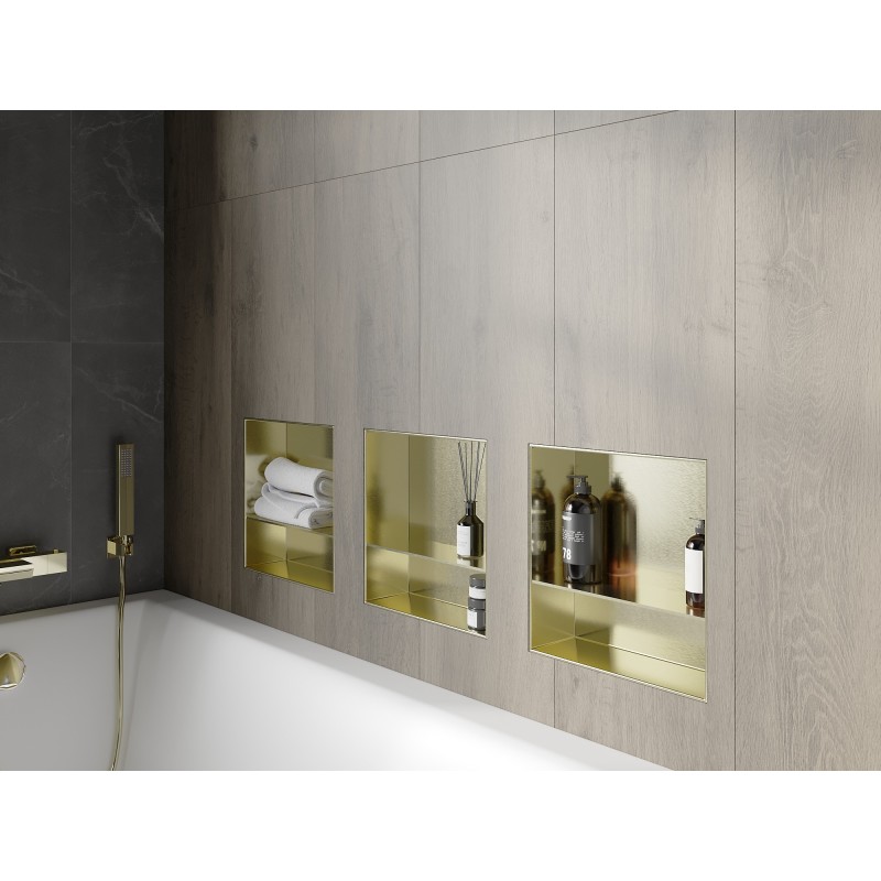 Mexen X-Wall-NR Nischenregal ohne Flansch mit Ablage 30 x 30 cm, gebürstetes Gold - 1951303010S