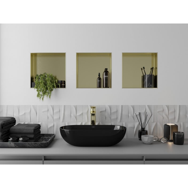 Mexen X-Wall-NR Nischenregal ohne Flansch 30 x 30 cm, gebürstet gold - 1951303010