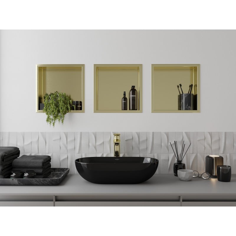 Mexen X-Wall-R Nischenregal mit Flansch 30 x 30 cm, gebürstet Gold - 1950303010