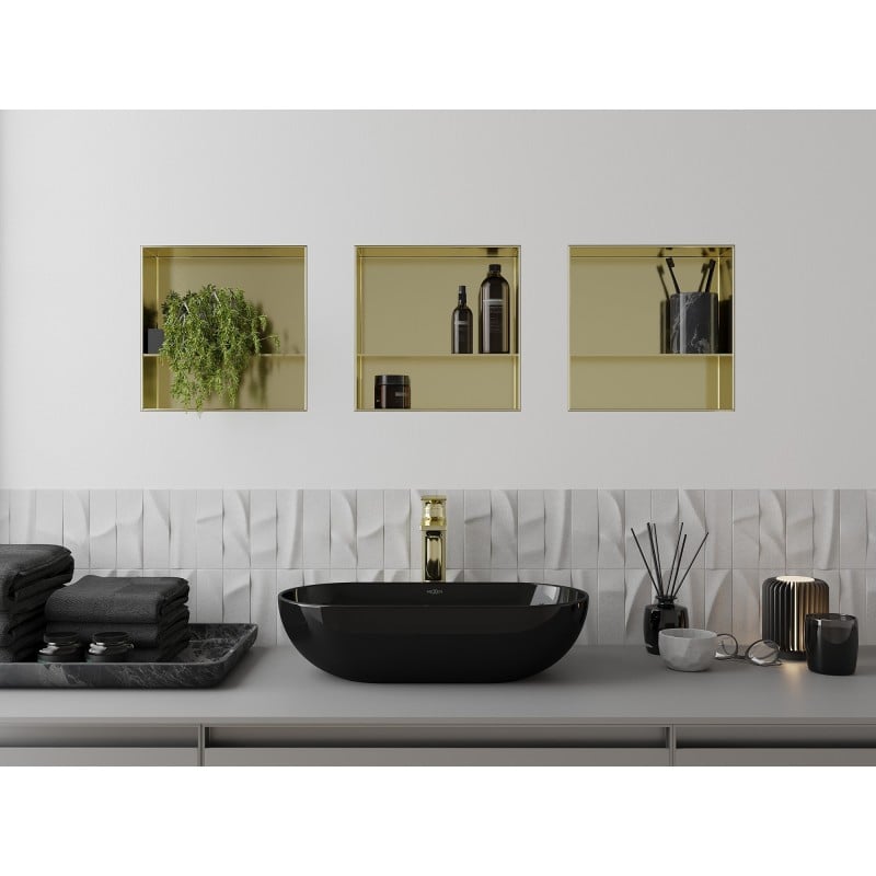 Mexen X-Wall-NR Nischenregal ohne Flansch mit Ablage 30 x 30 cm, gebürstetes Gold - 1951303010S