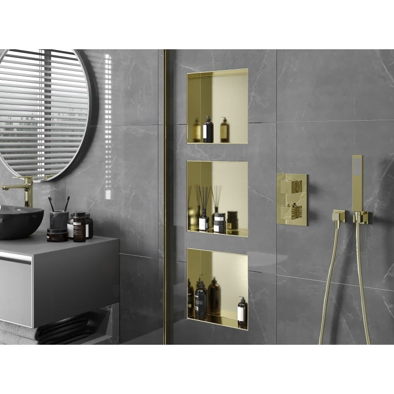 Mexen X-Wall-NR Nischenregal ohne Flansch 30 x 30 cm, gebürstet gold - 1951303010