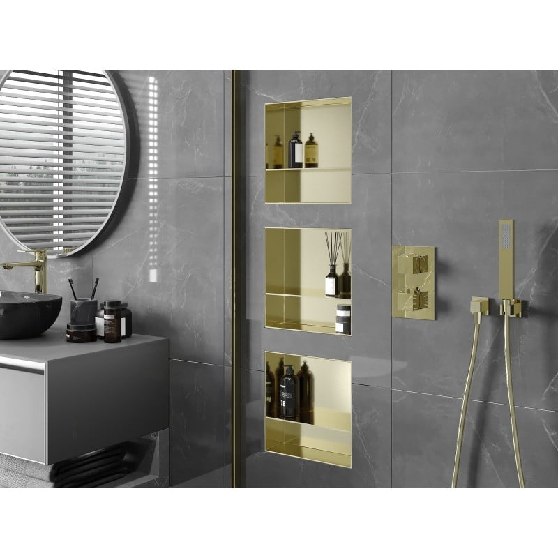 Mexen X-Wall-NR Nischenregal ohne Flansch mit Ablage 30 x 30 cm, gebürstetes Gold - 1951303010S
