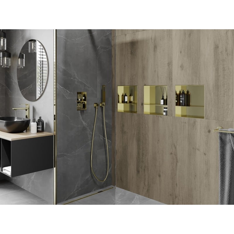 Mexen X-Wall-NR Nischenregal ohne Flansch mit Ablage 30 x 30 cm, gebürstetes Gold - 1951303010S