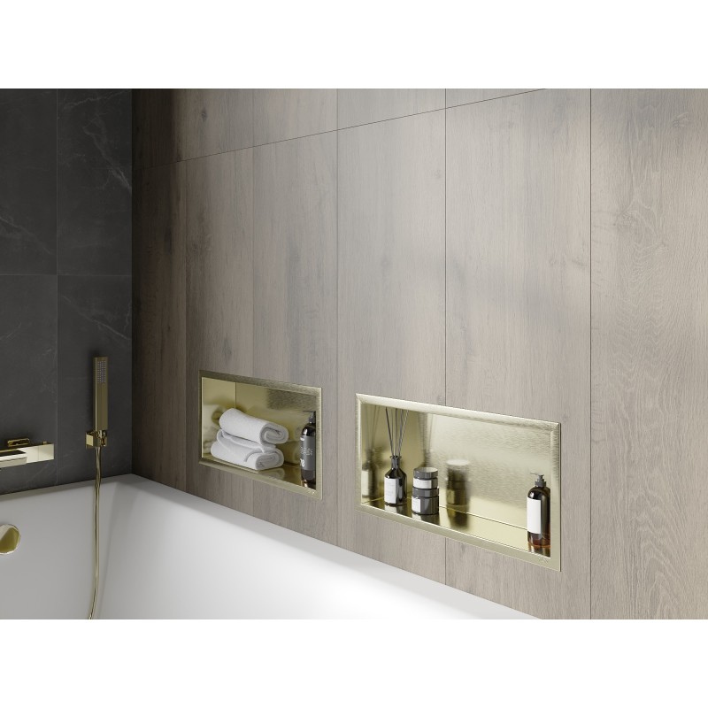Mexen X-Wall-R Nischenregal mit Flansch 45 x 20 cm, gold gebürstet - 1950452010