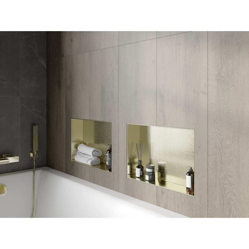 Mexen X-Wall-NR Nischenregal ohne Flansch 45 x 30 cm, gebürstetes Gold - 1951453010