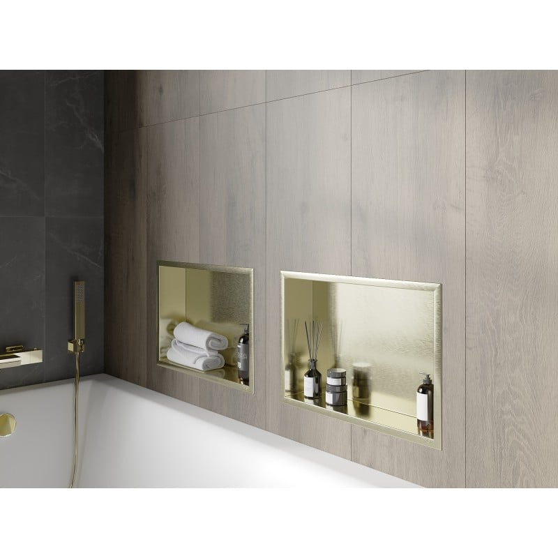 Mexen X-Wall-R Nischenregal mit Flansch 45 x 30 cm, gebürstetes Gold - 1950453010